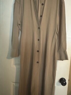 Zara Long Sleeve Button-Front Dress in Beige